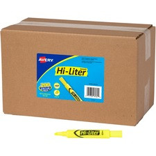 Avery Desk-Style Highlighters Value Pack - Chisel Marker Point Style - Fluorescent Yellow Water Based Ink - 200 / Carton
