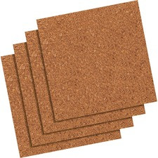 Quartet Frameless Modular Natural Cork Tiles - 12" Height x 12" Width - Brown Natural Cork Surface - Frameless, Durable, Self-healing - 4 / Pack