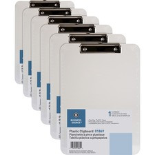 Business Source Flat Clip Plastic Clipboard - 9" x 12" - Low-profile - Plastic - Clear - 6 / Bundle
