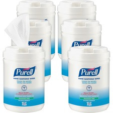 PURELL Alcohol Hand Sanitizing Wipes - 6" x 7" - White - Moisturizing, Durable, Lint-free, Textured, Fragrance-free, Dye-free, Non-sticky, Residue-free, Anti-septic, Hypoallergenic, Non-irritating - For Hand - 175 Per Canister - 6 / Carton