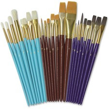 Creativity Street Deluxe Brush Assortment - 24 Brush(es) Natural Wood - Aluminum Ferrule