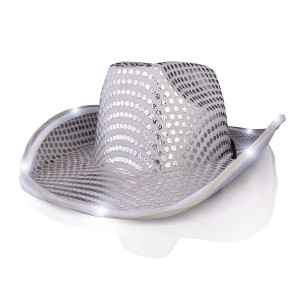 Light Up LED Flashing Cowboy Hat with White Sequins A706-3996000 Light Up LED Flashing Cowboy Hat with White Sequins A706-3996000