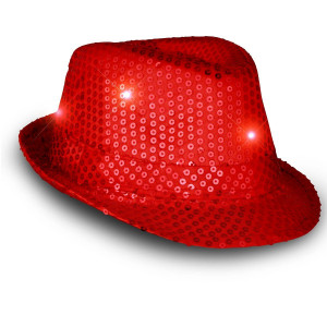 Light Up LED Flashing Fedora Hat with Red Sequins A706-3995430 Light Up LED Flashing Fedora Hat with Red Sequins A706-3995430