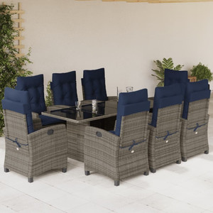 9 Piece Patio Dining Set with Cushions Gray Poly Rattan A949-3212702 9 Piece Patio Dining Set with Cushions Gray Poly Rattan A949-3212702