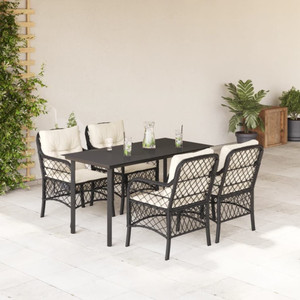 5 Piece Patio Dining Set with Cushions Black Poly Rattan A949-3212091 5 Piece Patio Dining Set with Cushions Black Poly Rattan A949-3212091