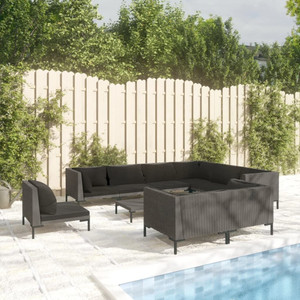 10 Piece Patio Lounge Set with Cushions Poly Rattan Dark Gray A949-3099881 10 Piece Patio Lounge Set with Cushions Poly Rattan Dark Gray A949-3099881