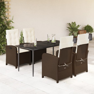 5 Piece Patio Dining Set with Cushions Brown Poly Rattan A949-3212334 5 Piece Patio Dining Set with Cushions Brown Poly Rattan A949-3212334