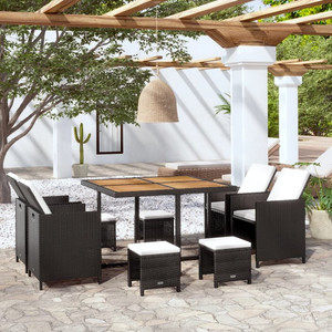9 Piece Patio Dining Set Poly Rattan and Acacia Wood Black A949-42530 9 Piece Patio Dining Set Poly Rattan and Acacia Wood Black A949-42530