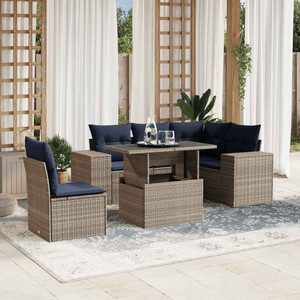 6 Piece Patio Sofa Set with Cushions Gray Poly Rattan A949-3269171 6 Piece Patio Sofa Set with Cushions Gray Poly Rattan A949-3269171