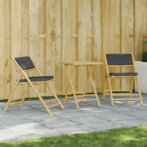 Bistro Set Dark Grey, Natural Bamboo Bamboo, Polyester Compact A949-3208934 Bistro Set Dark Grey, Natural Bamboo Bamboo, Polyester Compact A949-3208934