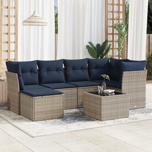 7 Piece Patio Sofa Set with Cushions Gray Poly Rattan A949-3217961 7 Piece Patio Sofa Set with Cushions Gray Poly Rattan A949-3217961