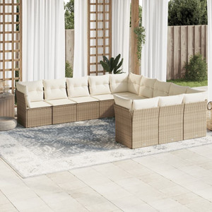 11 Piece Patio Sofa Set with Cushions Beige Poly Rattan A949-3218408 11 Piece Patio Sofa Set with Cushions Beige Poly Rattan A949-3218408