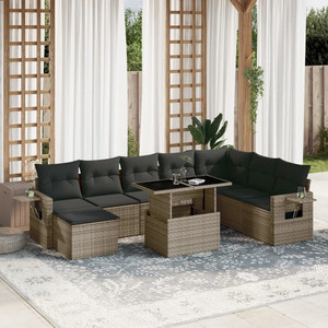 9 Piece Patio Sofa Set with Cushions Gray Poly Rattan A949-3268100 9 Piece Patio Sofa Set with Cushions Gray Poly Rattan A949-3268100
