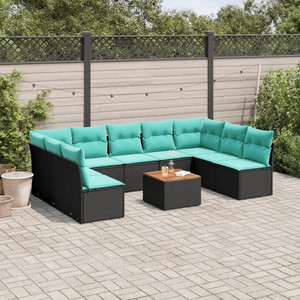 10 Piece Patio Sofa Set with Cushions Black Poly Rattan A949-3223789 10 Piece Patio Sofa Set with Cushions Black Poly Rattan A949-3223789