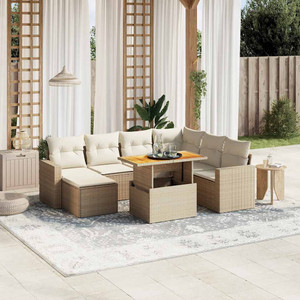 8 Piece Patio Sofa Set with Cushions Beige Poly Rattan A949-3275606 8 Piece Patio Sofa Set with Cushions Beige Poly Rattan A949-3275606