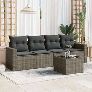 5 Piece Patio Sofa Set with Cushions Gray Poly Rattan A949-3218680 5 Piece Patio Sofa Set with Cushions Gray Poly Rattan A949-3218680