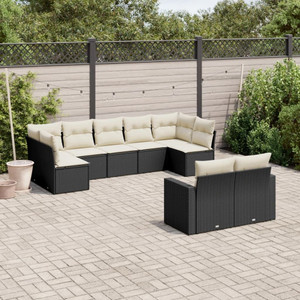 9 Piece Patio Sofa Set with Cushions Black Poly Rattan A949-3219406 9 Piece Patio Sofa Set with Cushions Black Poly Rattan A949-3219406