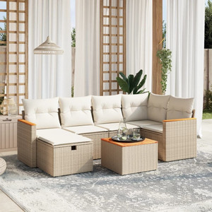 7 Piece Patio Sofa Set with Cushions Beige Poly Rattan A949-3265307 7 Piece Patio Sofa Set with Cushions Beige Poly Rattan A949-3265307