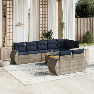 9 Piece Patio Sofa Set with Cushions Gray Poly Rattan A949-3225095 9 Piece Patio Sofa Set with Cushions Gray Poly Rattan A949-3225095