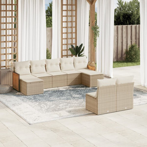 9 Piece Patio Sofa Set with Cushions Beige Poly Rattan A949-3228053 9 Piece Patio Sofa Set with Cushions Beige Poly Rattan A949-3228053