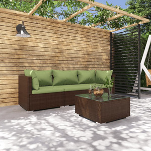 Patio Furniture Set 4 Piece with Cushions Poly Rattan Brown A949-3101420 Patio Furniture Set 4 Piece with Cushions Poly Rattan Brown A949-3101420