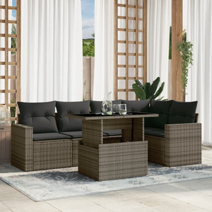 6 Piece Patio Sofa Set with Cushions Gray Poly Rattan A949-3267260 6 Piece Patio Sofa Set with Cushions Gray Poly Rattan A949-3267260