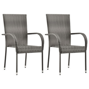 Dining Chair Set of 2 Grey Poly Rattan Standard Stackable A949-46464 Dining Chair Set of 2 Grey Poly Rattan Standard Stackable A949-46464