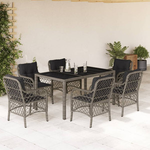 7 Piece Patio Dining Set with Cushions Gray Poly Rattan A949-3212033 7 Piece Patio Dining Set with Cushions Gray Poly Rattan A949-3212033