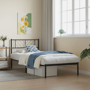 Metal Bed Frame Black Powder-Coated Steel Twin Modern A949-372173 Metal Bed Frame Black Powder-Coated Steel Twin Modern A949-372173
