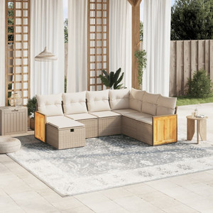 7 Piece Patio Sofa Set with Cushions Beige Poly Rattan A949-3265762 7 Piece Patio Sofa Set with Cushions Beige Poly Rattan A949-3265762