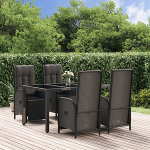 5 Piece Patio Dining Set with Cushions Black Poly Rattan A949-3185061 5 Piece Patio Dining Set with Cushions Black Poly Rattan A949-3185061