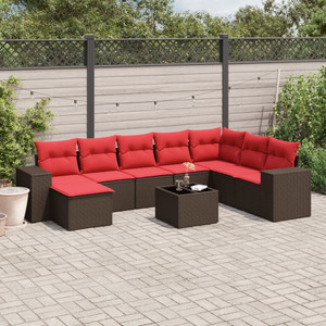 9 Piece Patio Sofa Set with Cushions Brown Poly Rattan A949-3222973 9 Piece Patio Sofa Set with Cushions Brown Poly Rattan A949-3222973