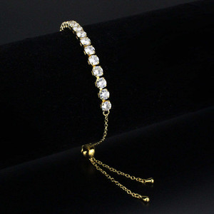 3W1665 - Gold Brass Bracelet with AAA Grade CZ in Clear A874-3w1665 3W1665 - Gold Brass Bracelet with AAA Grade CZ in Clear A874-3w1665