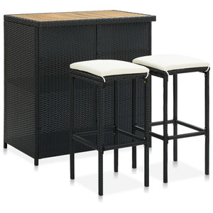 3 Piece Bar Set Poly Rattan Black A949-313473 3 Piece Bar Set Poly Rattan Black A949-313473