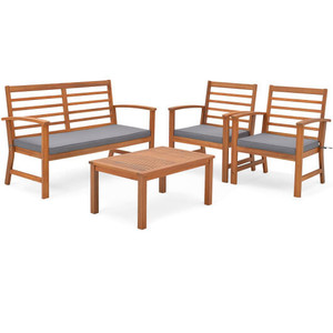 4 Pieces Outdoor Furniture Set with Stable Acacia Wood Frame-Gray - Color: Gray D681-HW72078GR 4 Pieces Outdoor Furniture Set with Stable Acacia Wood Frame-Gray - Color: Gray D681-HW72078GR