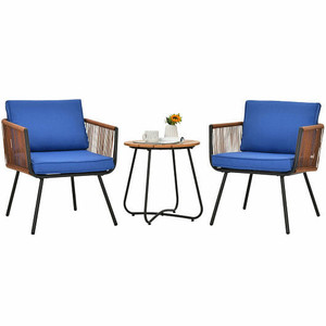 3 Pieces Patio Bistro Furniture Set with Armrest and Soft Cushions B593-HW64408 3 Pieces Patio Bistro Furniture Set with Armrest and Soft Cushions B593-HW64408