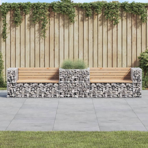  Garden Bench With Gabion Basket Natural wood and silver A949-3196245