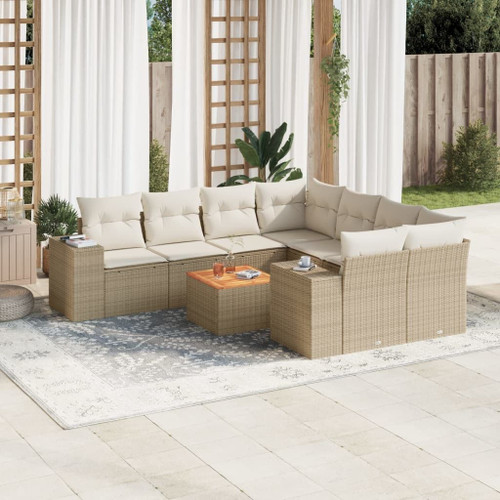  Garden Sofa Set Beige PE Rattan, Powder-Coated Steel, Acacia Wood A949-3225372