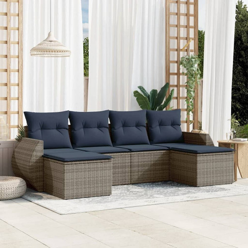  6 Piece Garden Sofa Set with Cushions Grey Poly Rattan A949-3221720