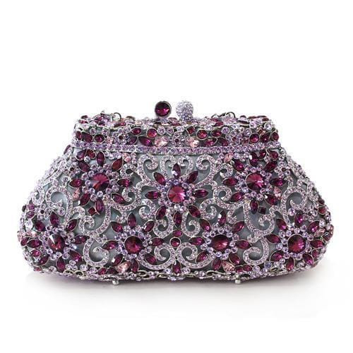 LO2376 - Imitation Rhodium White Metal Clutch with Top Grade Crystal  in Multi Color A874-LO2376