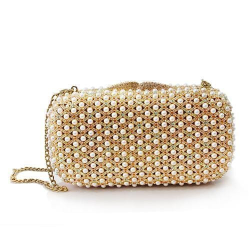 LO2377 - Gold White Metal Clutch with Top Grade Crystal  in Multi Color A874-LO2377