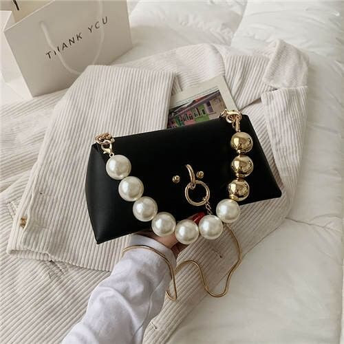 Elegant Big Pearl Chain Handle Three-dimensional Fairlady Fashion Mini Hangbag - Black A392-fhbg0367