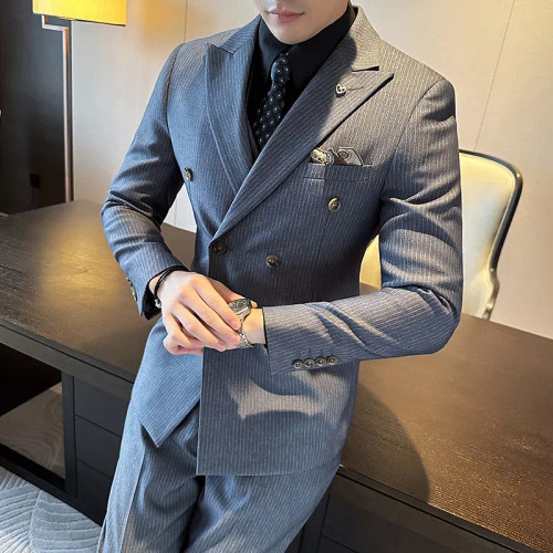 Color: SKY BLUE, Size: XXL - 2025 Men's Double Breasted 3/2 Piece Business Casual Wedding Dress Sui F640-12000039059458863 Color: SKY BLUE, Size: XXL - 2025 Men's Double Breasted 3/2 Piece Business Casual Wedding Dress Sui F640-12000039059458863
