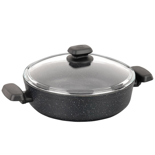 Korkmaz Ornella Non Stick 10 Inch 3.5 Liter Low Casserole with Lid in Black D970-A1344