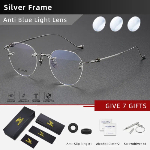 Frame Color: Blue, Eye Prescription: +125 - BLMUSA Pure Titanium Rimless Anti-blue Light Reading Gl F640-12000041078389720 Frame Color: Blue, Eye Prescription: +125 - BLMUSA Pure Titanium Rimless Anti-blue Light Reading Gl F640-12000041078389720