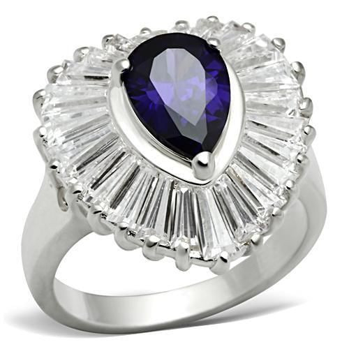 SS004 - Silver 925 Sterling Silver Ring with AAA Grade CZ  in Tanzanite A874-SS004