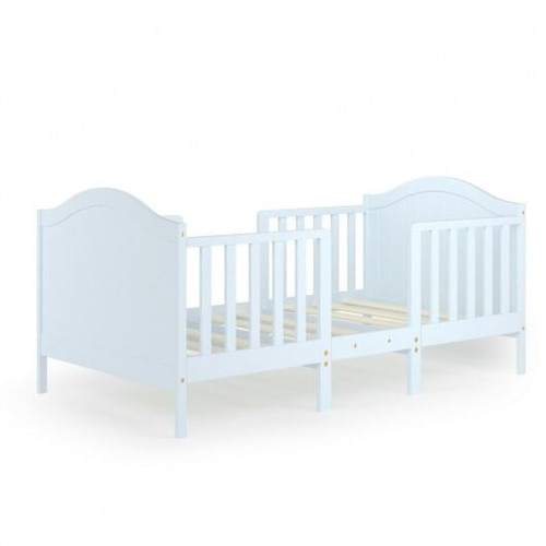 2-in-1 Classic Convertible Wooden Toddler Bed with 2 Side Guardrails for Extra Safety-White - Color D681-HW65201WH