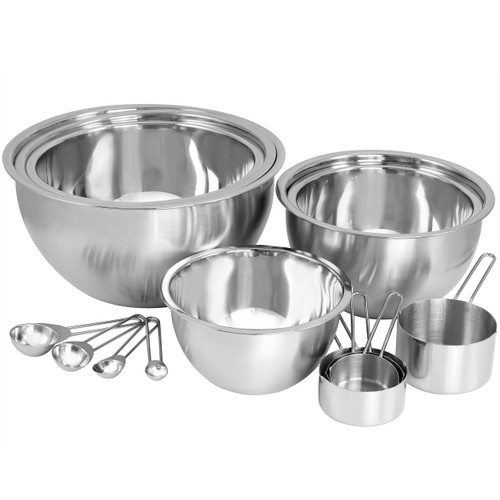 MegaChef 14 Piece Stainless Steel Measuring Cup and Spoon Set with Mixing Bowls D970-MC-14L