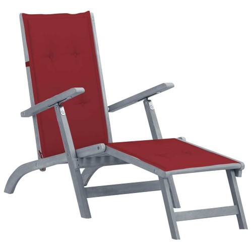 Patio Deck Chair with Footrest and Cushion Solid Wood Acacia A949-3064038