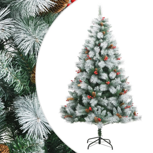 Artificial Hinged Christmas Tree Green and White PVC, Metal 94.5 in A949-357714
